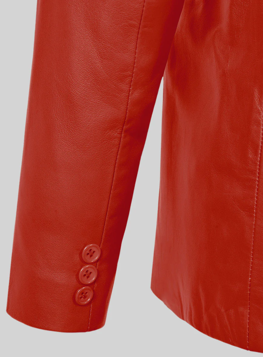 Red Leather Pea Coat - Image 4