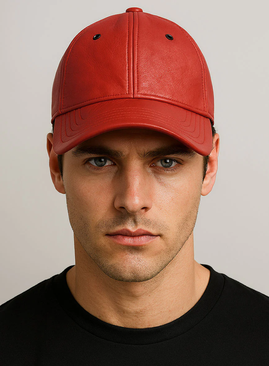 Red Leather Sport Cap - Image 2