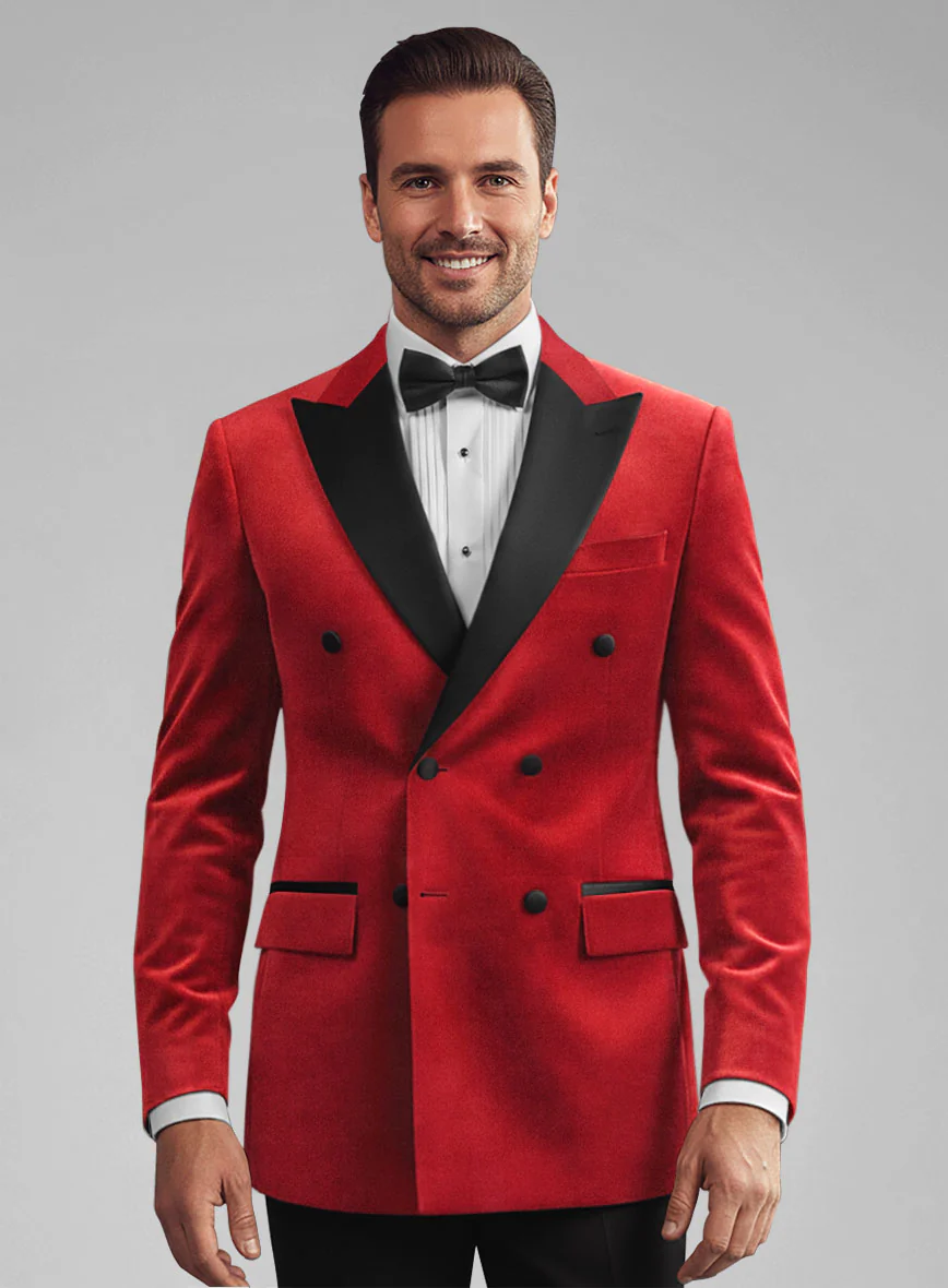Red Velvet Double Breasted Tuxedo Jacket - Image 2