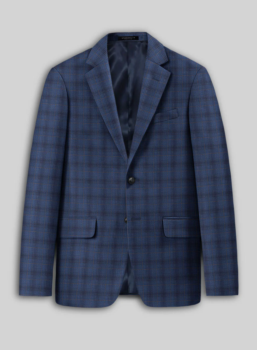 Reda Casal Blue Checks Wool Jacket