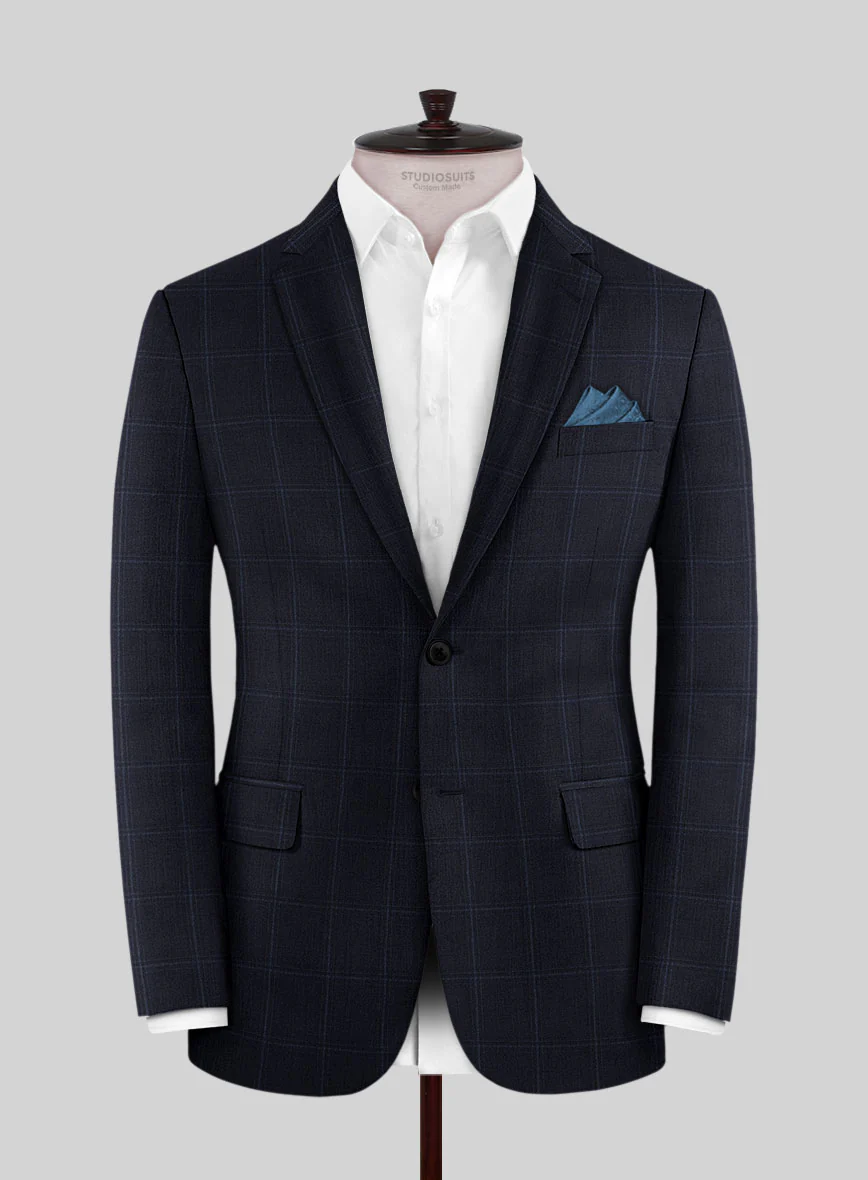 Reda Cashmere Blue Windowpane Wool Jacket
