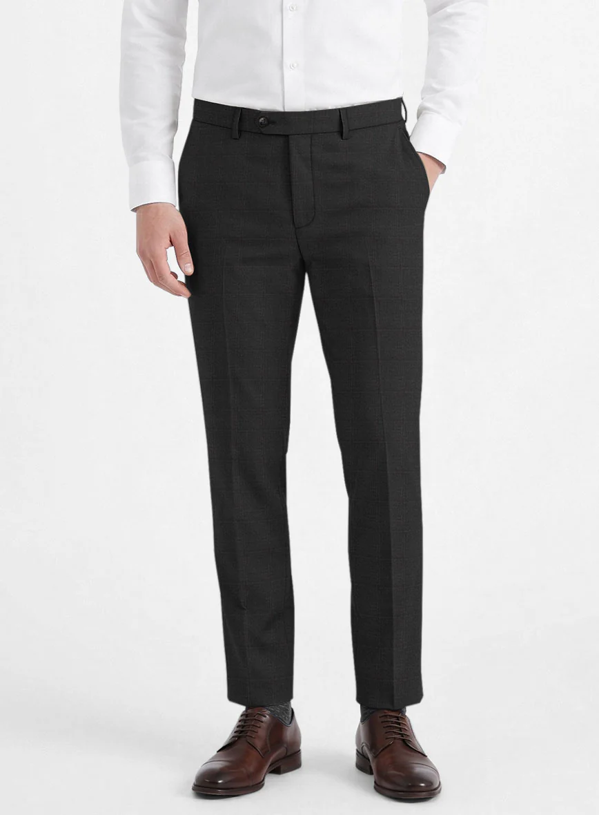 Reda Cashmere Dark Gray Windowpane Wool Pants