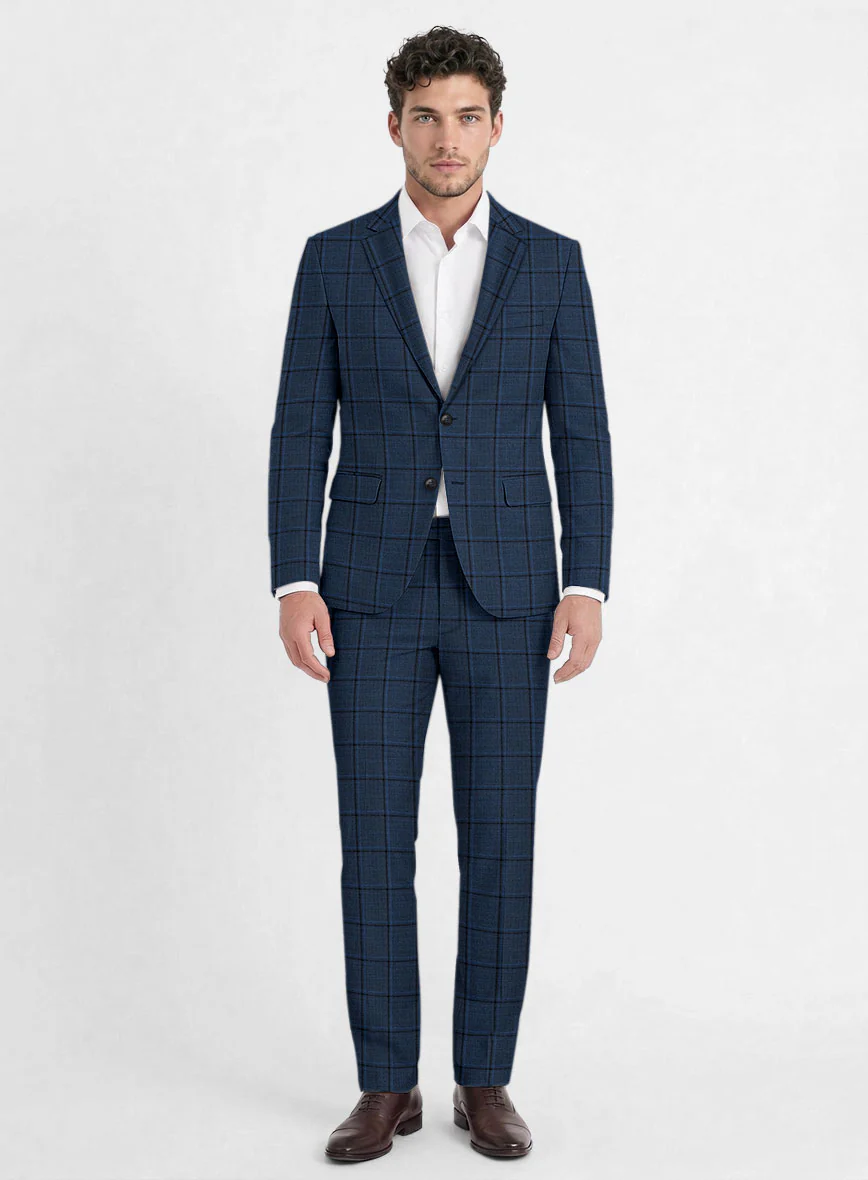 Reda Casi Blue Checks Wool Suit