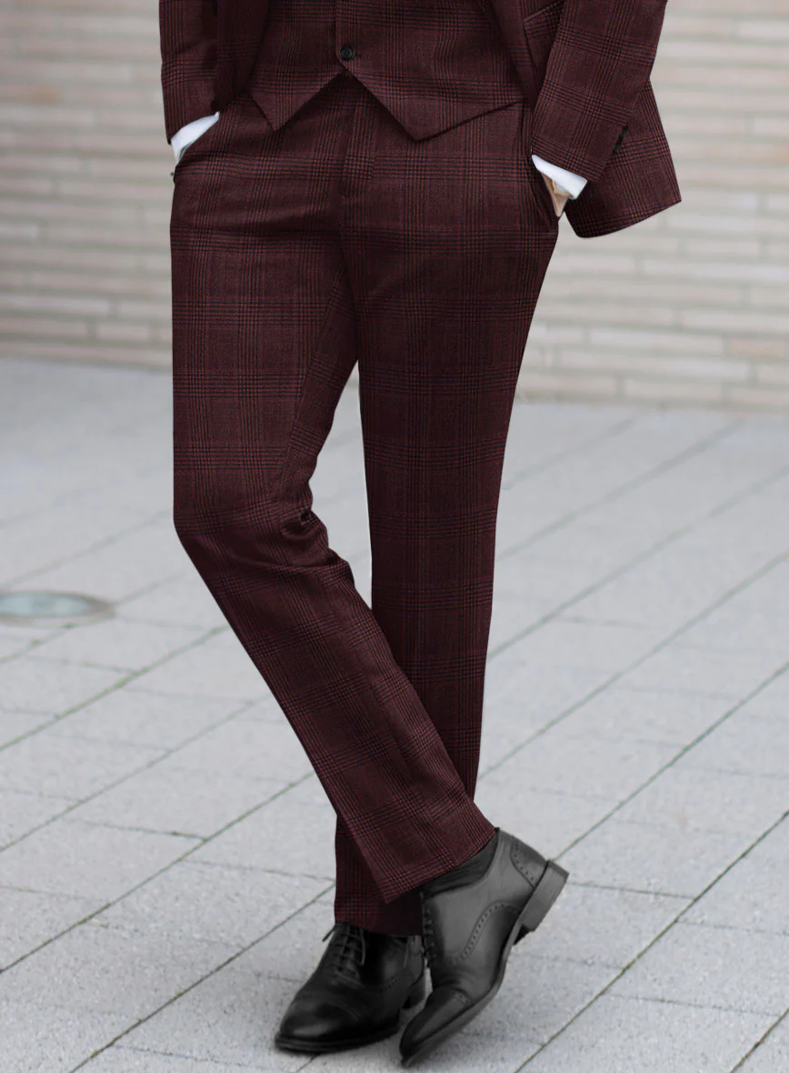 Reda Casvo Maroon Checks Wool Pants - Image 2