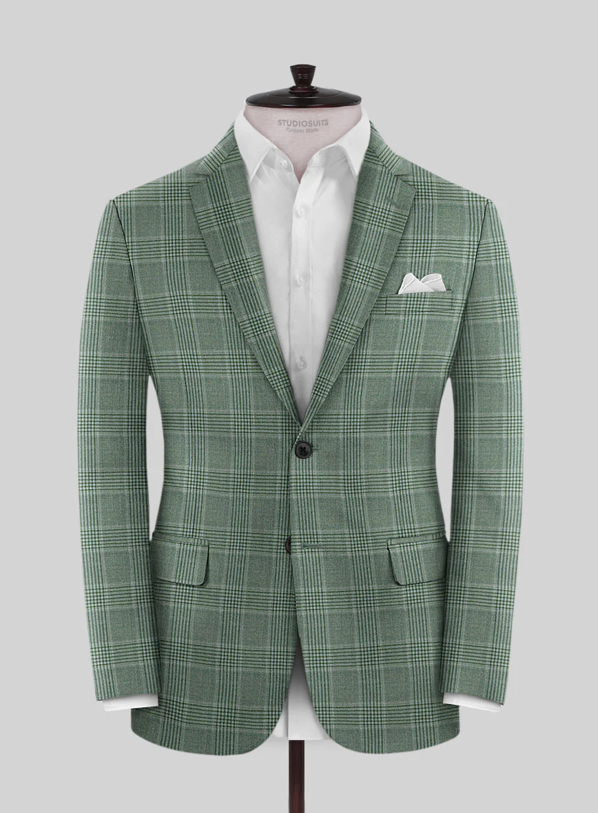 Reda Celadon Green Checks Wool Jacket