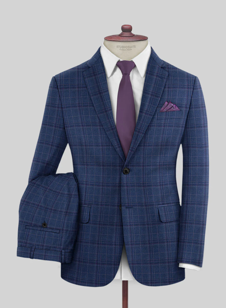 Reda Cerulean Blue Checks Wool Suit - Image 2