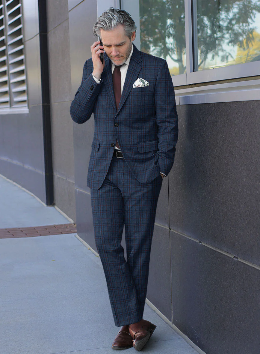 Reda Chambray Blue Checks Wool Suit - Image 2