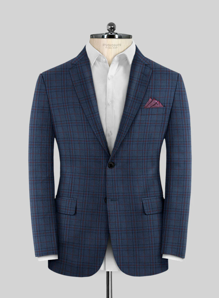 Reda Chambray Blue Checks Wool Suit - Image 3