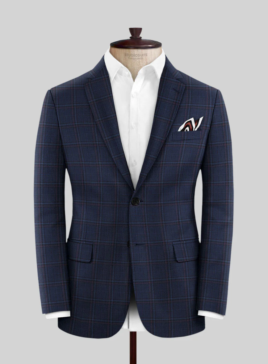 Reda Cinder Blue Checks Wool Jacket