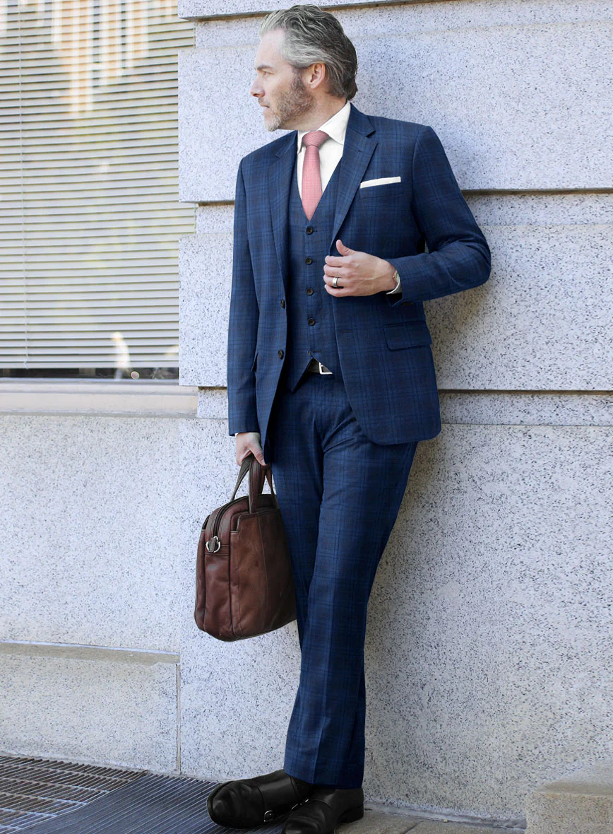 Reda Cobalt Blue Checks Wool Suit - Image 2