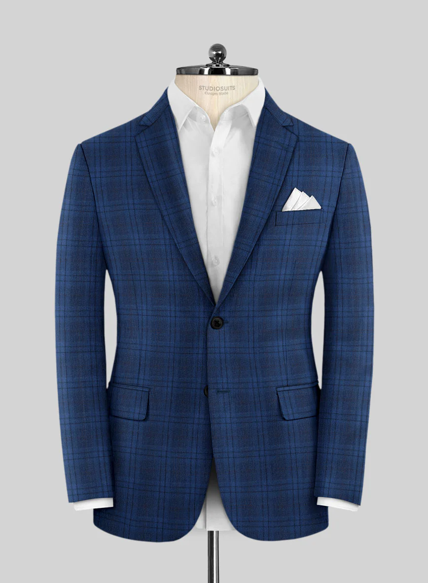 Reda Cobalt Blue Checks Wool Suit - Image 3