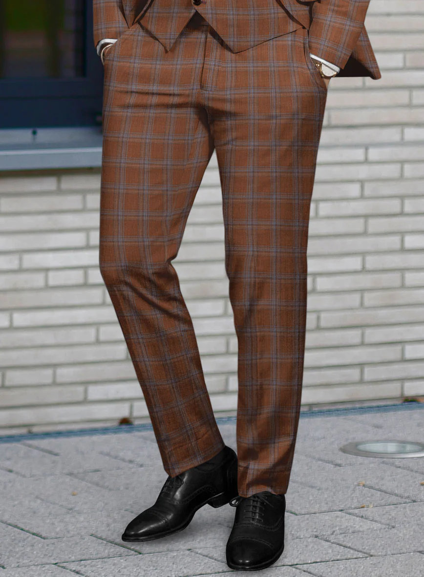 Reda Cumin Brown Checks Wool Pants - Image 2