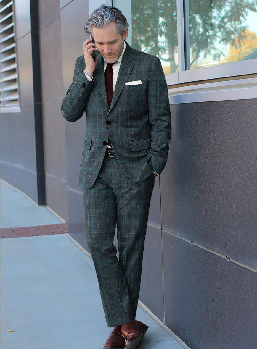 Reda Cyan Green Checks Wool Suit - Image 2