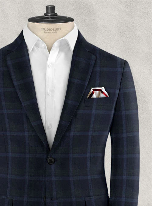 Reda Dark Blue Checks Wool Jacket - Image 3