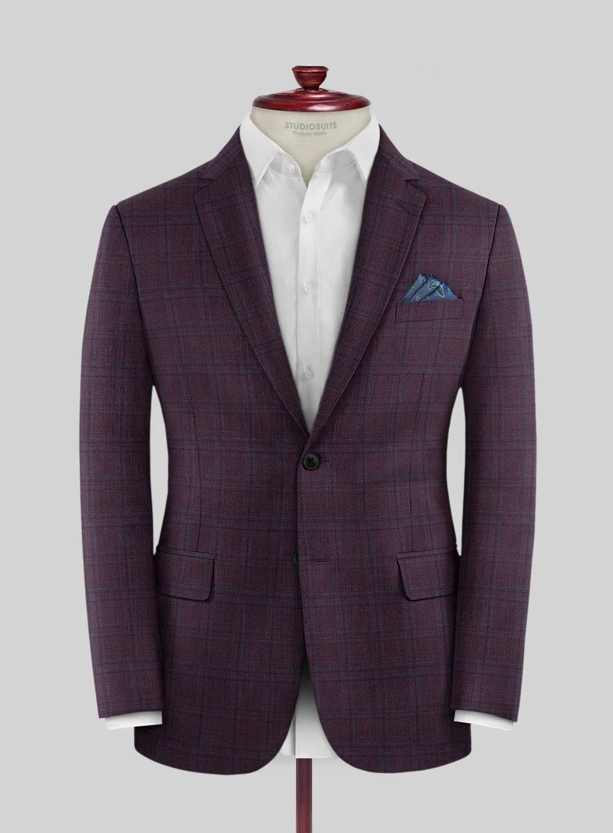 Reda Dark Wine Checks Wool Jacket