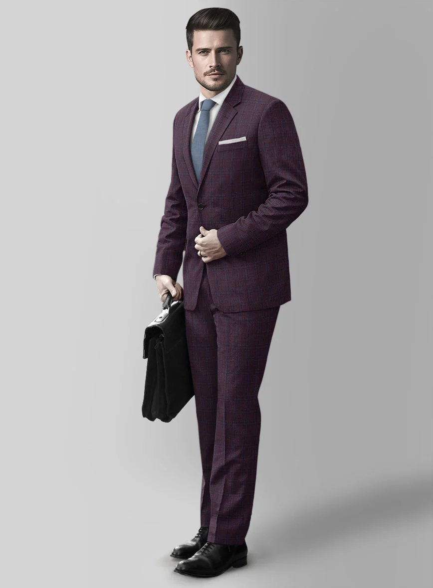 Reda Dark Wine Checks Wool Suit - Image 2