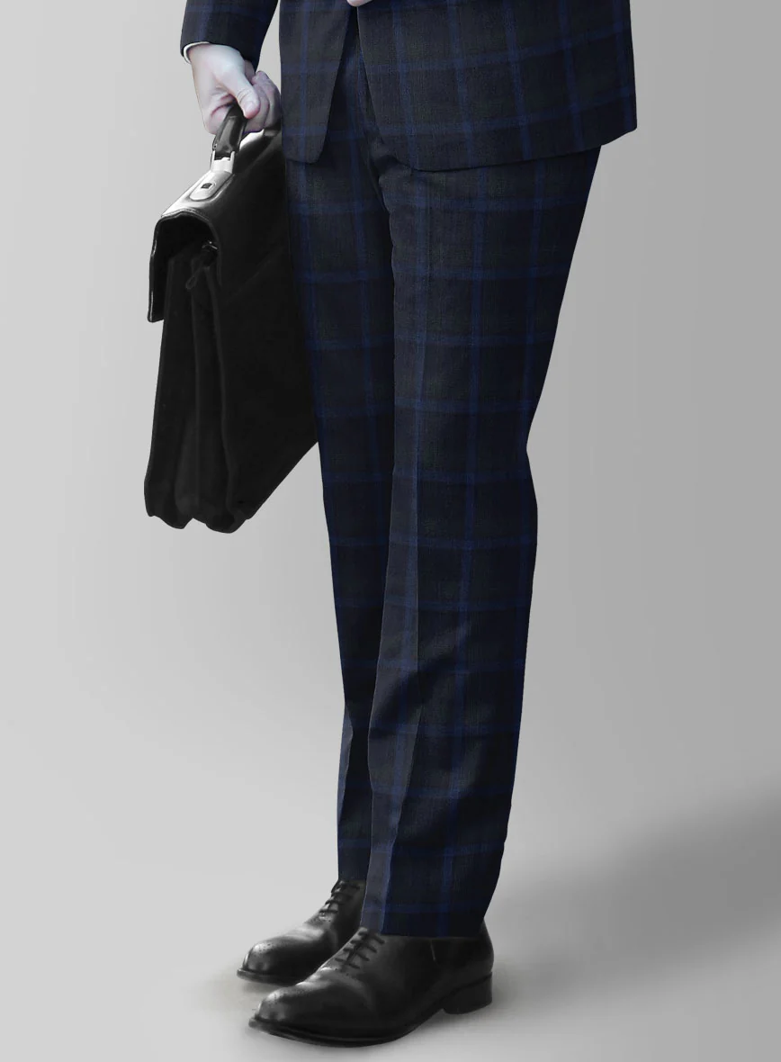 Reda Diesel Blue Checks Wool Pants - Image 2