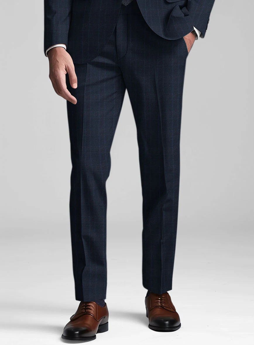 Reda Elian Blue Checks Wool Pants