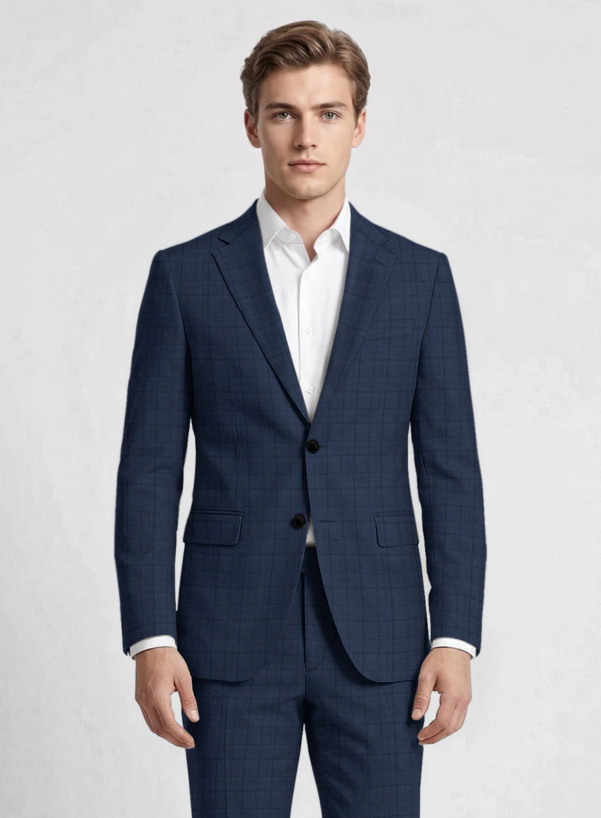 Reda Erlon Royal Blue Checks Wool Jacket - Image 2