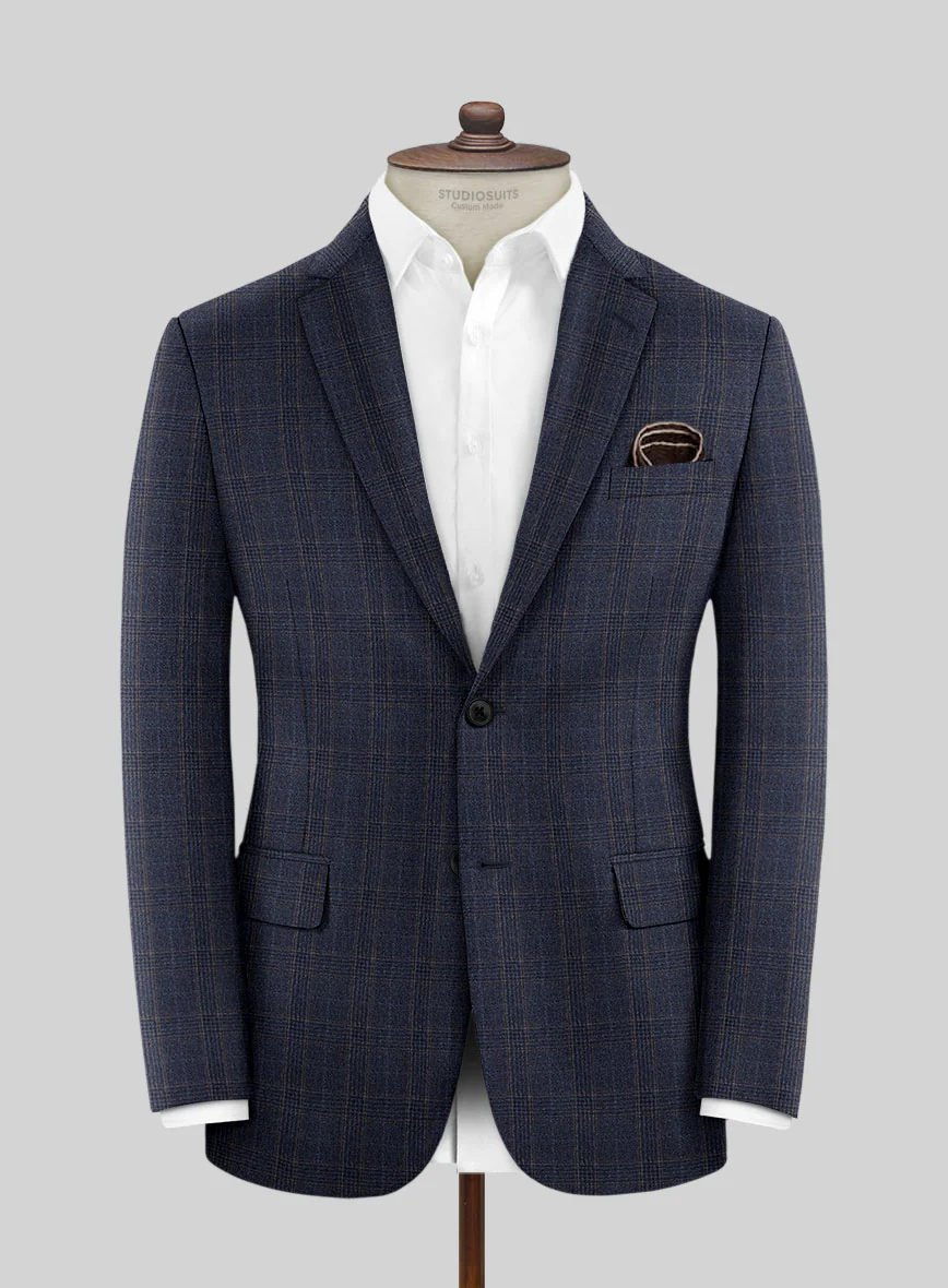Reda Homio Dark Blue Checks Wool Jacket