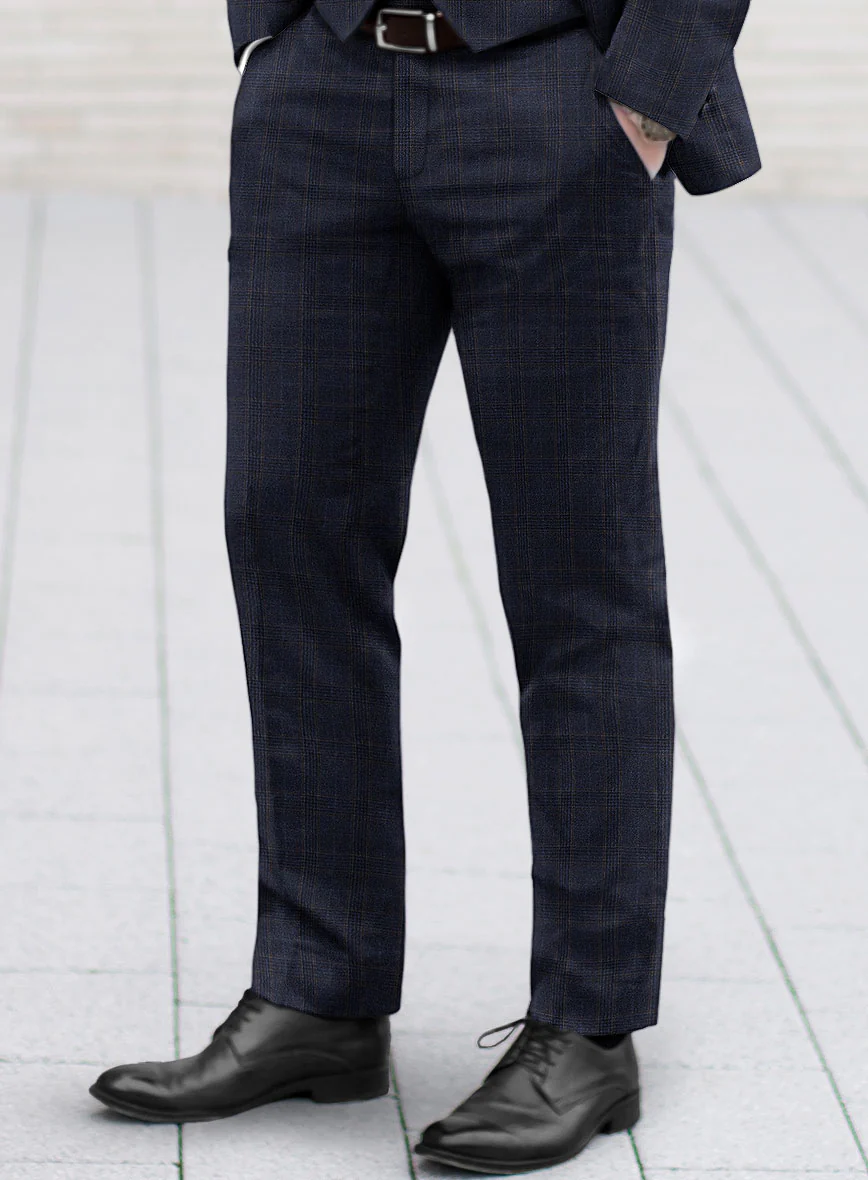 Reda Homio Dark Blue Checks Wool Pants - Image 2