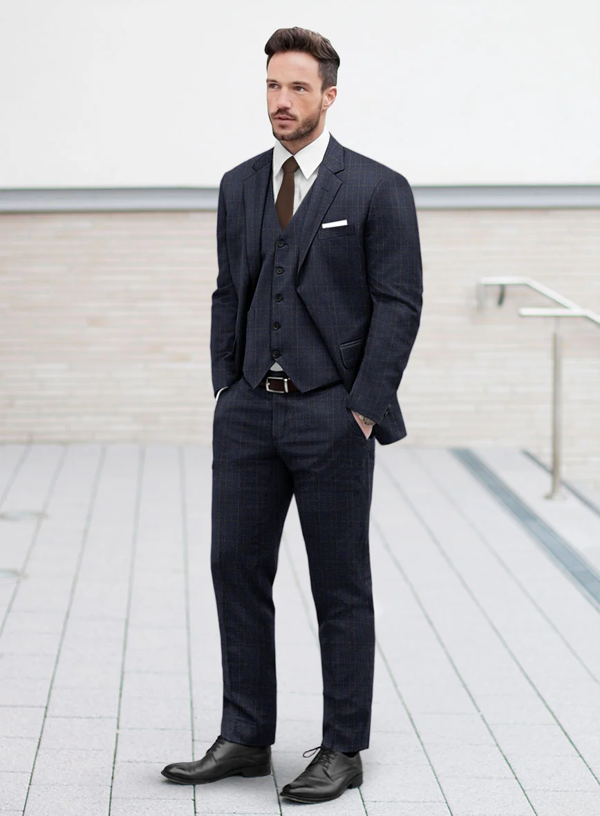 Reda Homio Dark Blue Checks Wool Suit - Image 2