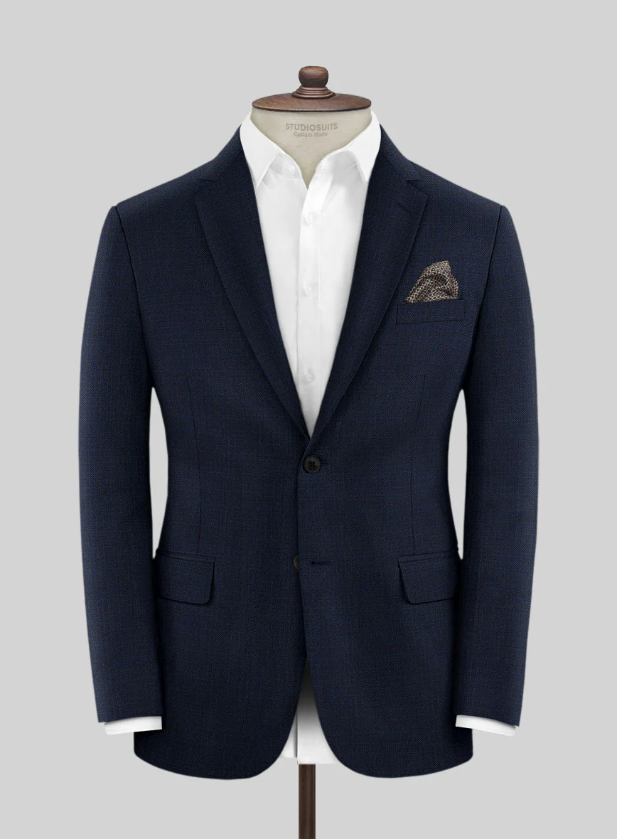 Reda Hopsack Dark Blue Wool Jacket
