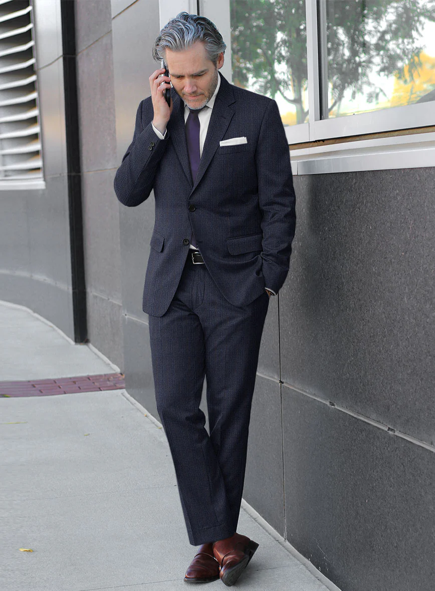 Reda Jeromi Dark Blue Checks Wool Suit - Image 2