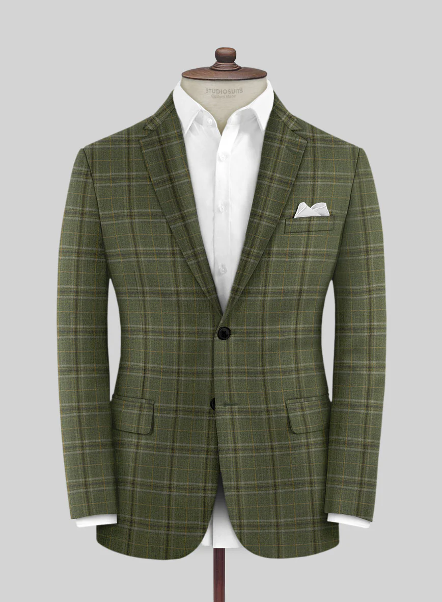 Reda Juniper Green Checks Wool Jacket