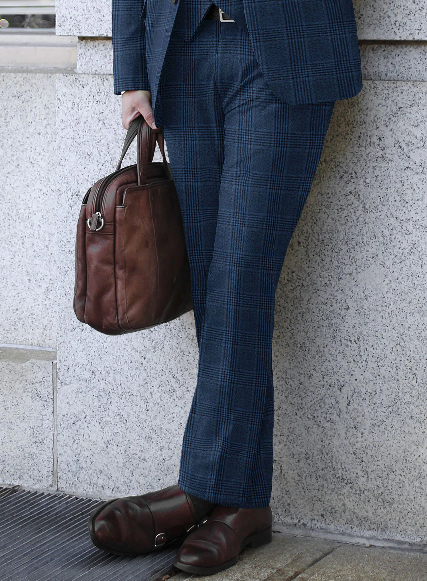 Reda Marine Blue Checks Wool Pants - Image 2