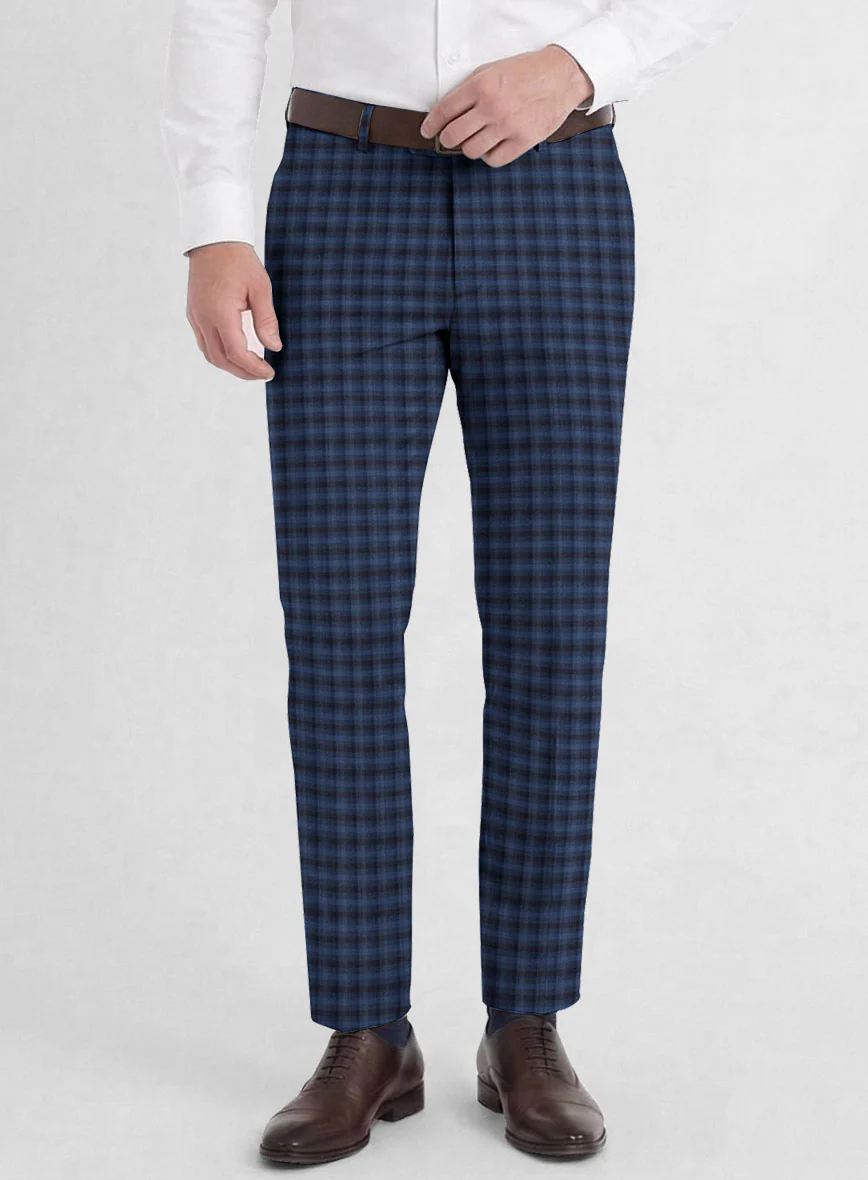 Reda Mid Blue Checks Wool Pants