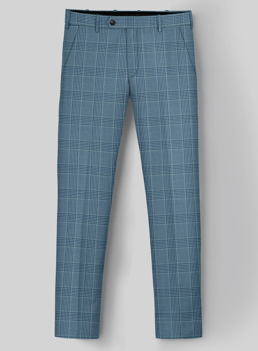 Reda Pacific Blue Checks Wool Pants - Image 2