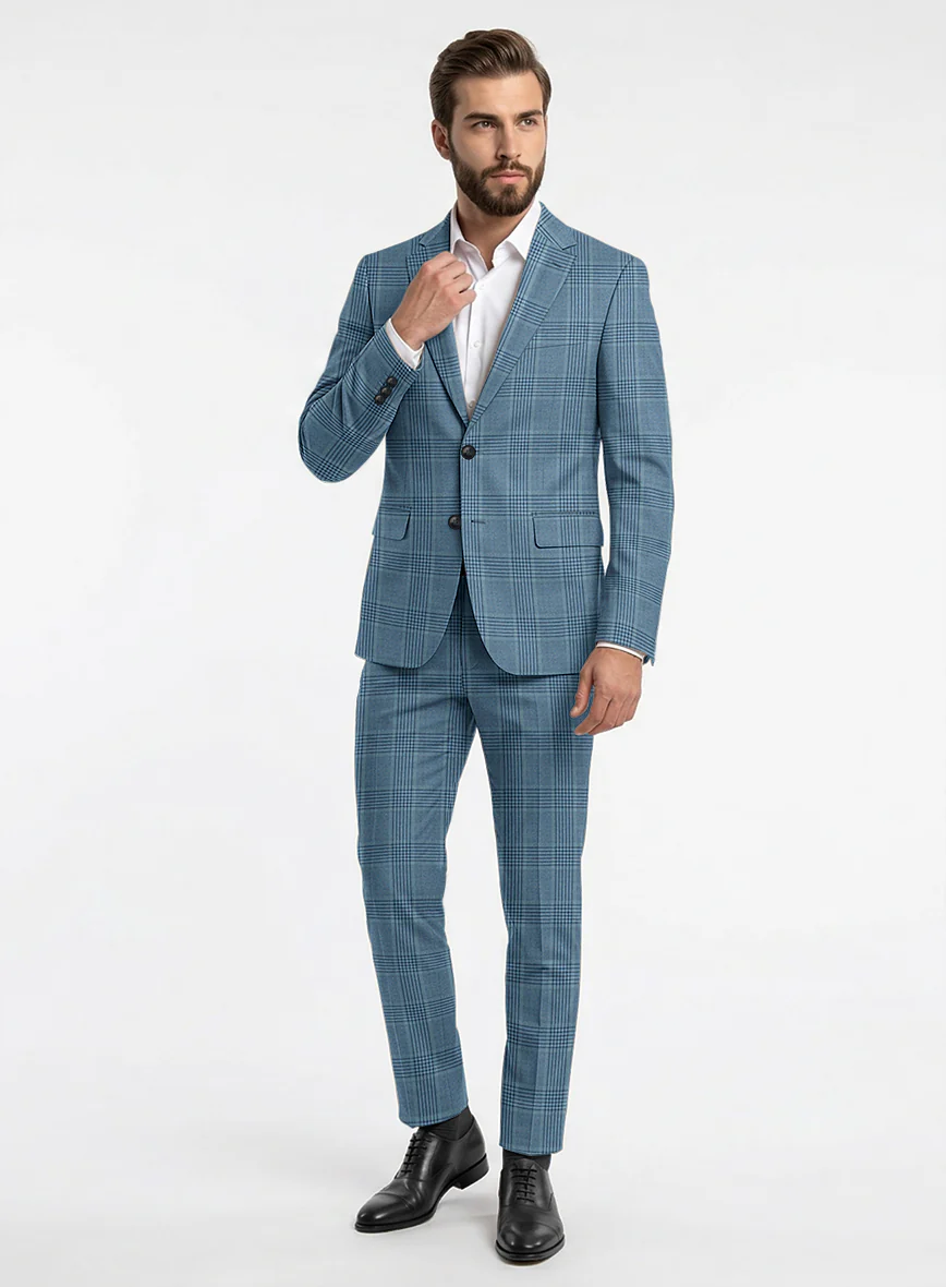 Reda Pacific Blue Checks Wool Suit
