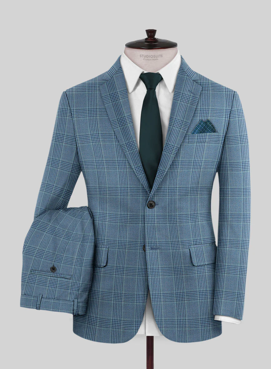 Reda Pacific Blue Checks Wool Suit - Image 2