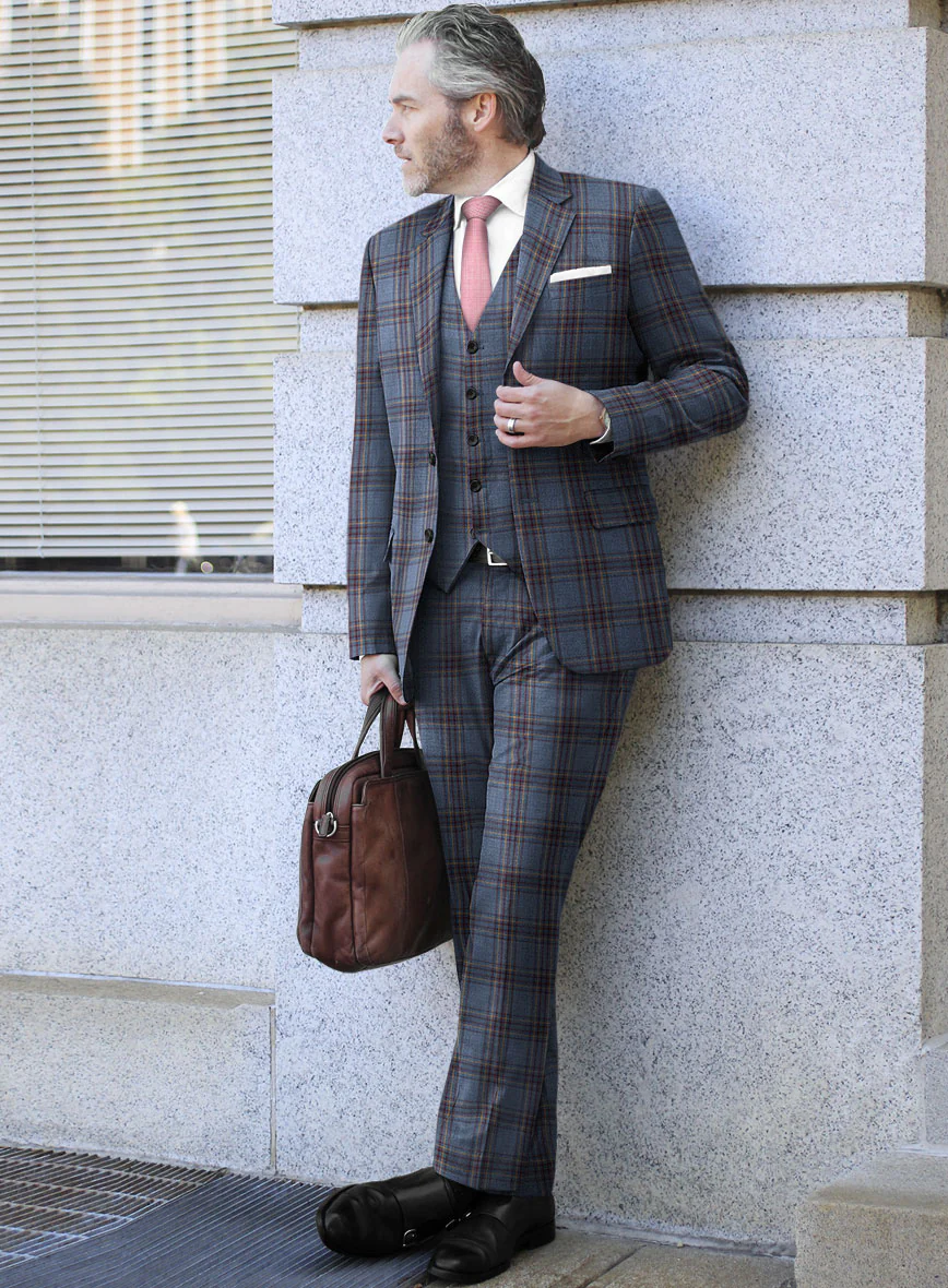 Reda Pale Aqua Checks Wool Suit - Image 2