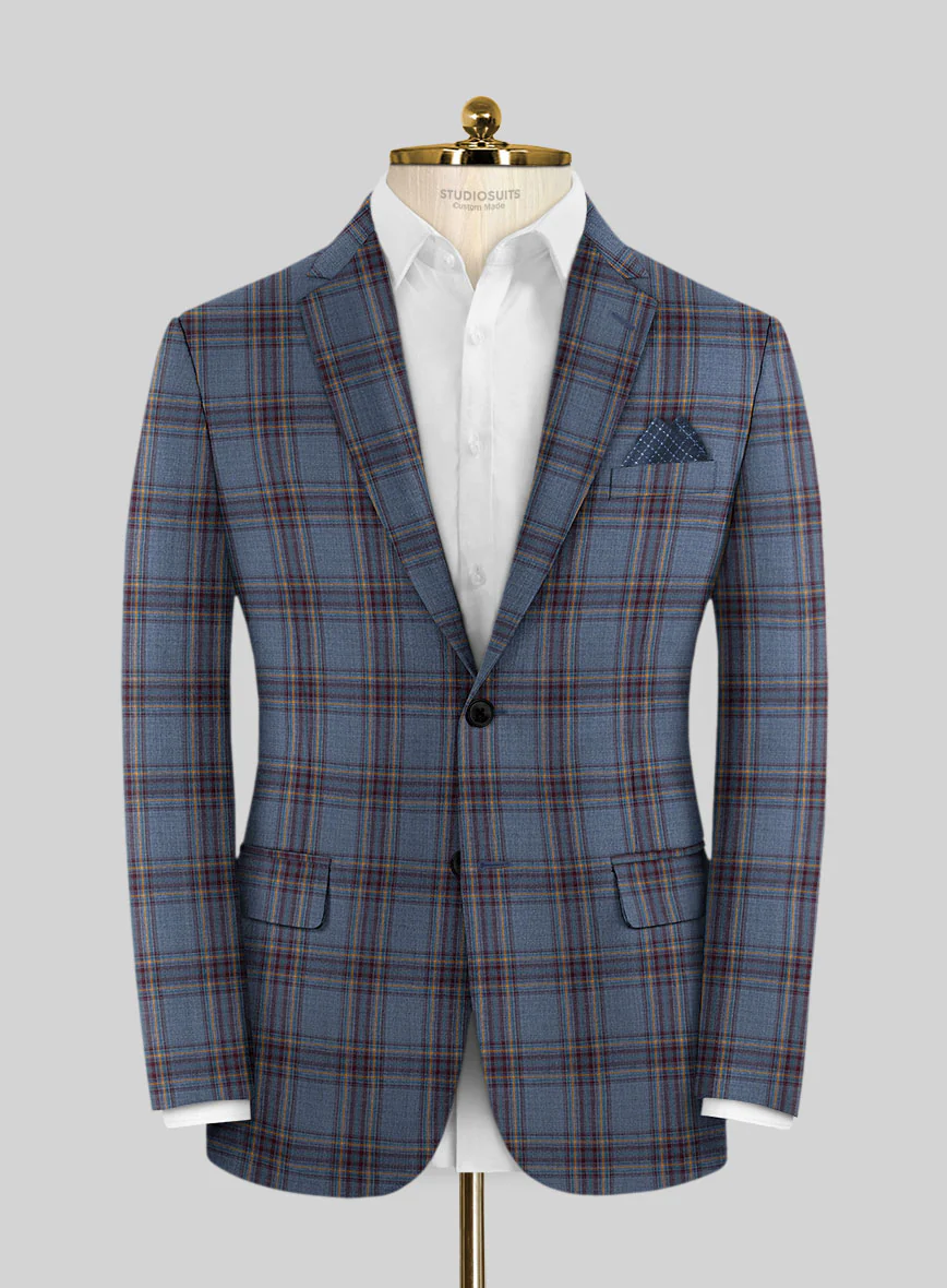 Reda Pale Aqua Checks Wool Suit - Image 3