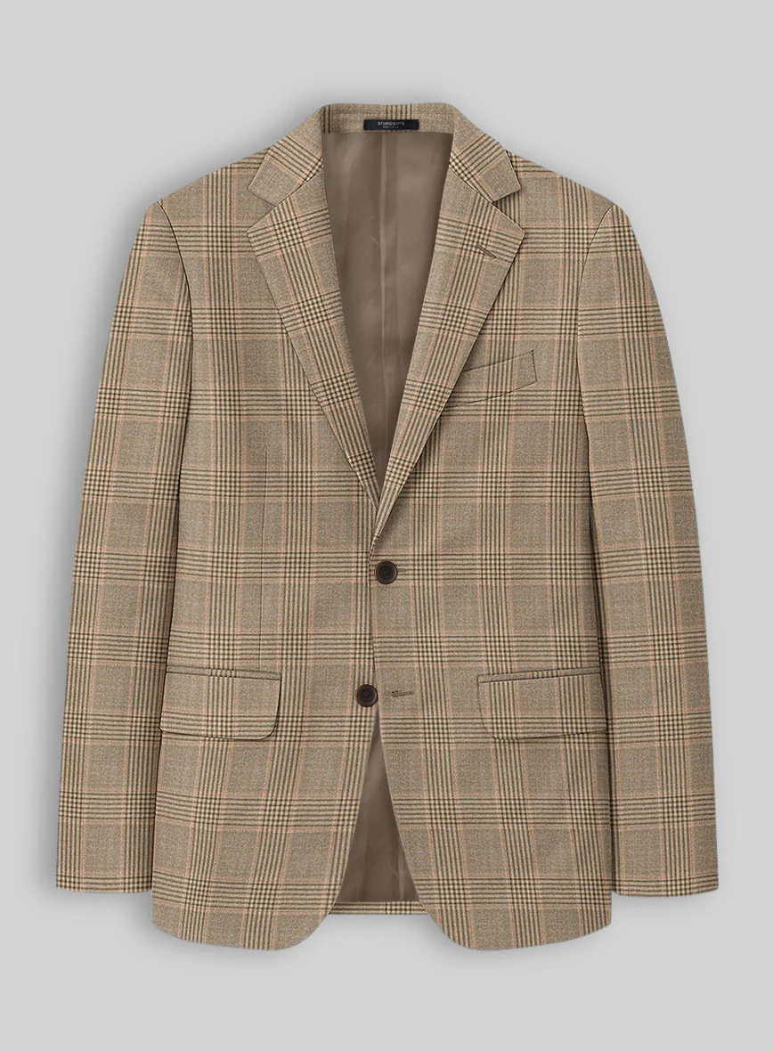 Reda Pale Brown Checks Wool Jacket
