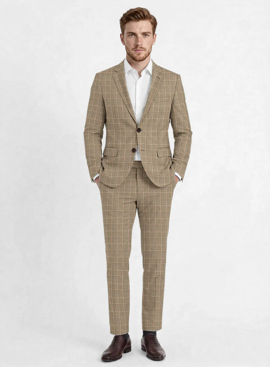 Reda Pale Brown Checks Wool Suit