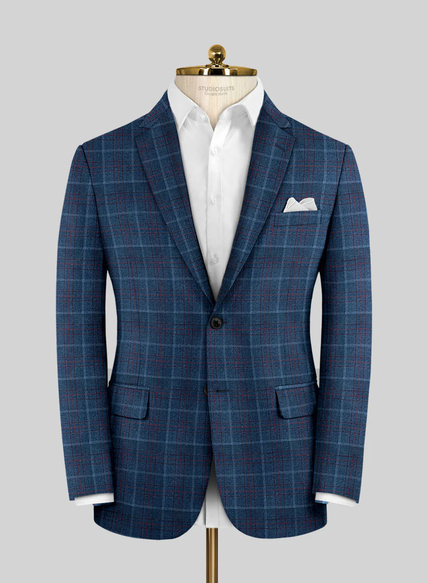 Reda Plume Blue Checks Wool Jacket