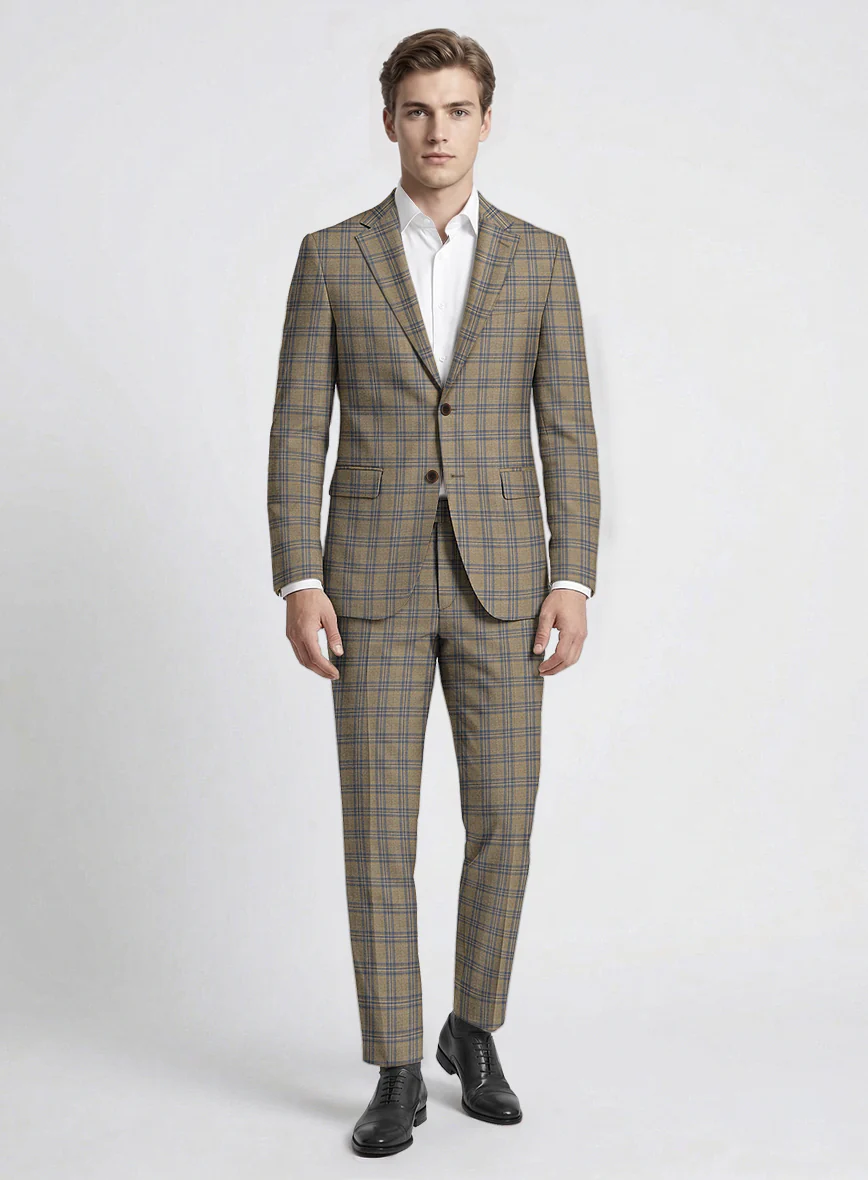 Reda Sand Brown Checks Wool Suit