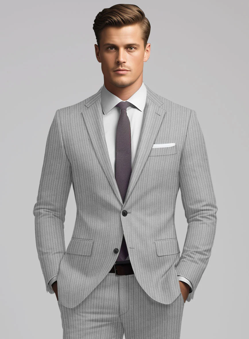 Reda Tibaro Gray Stripe Wool Jacket - Image 2