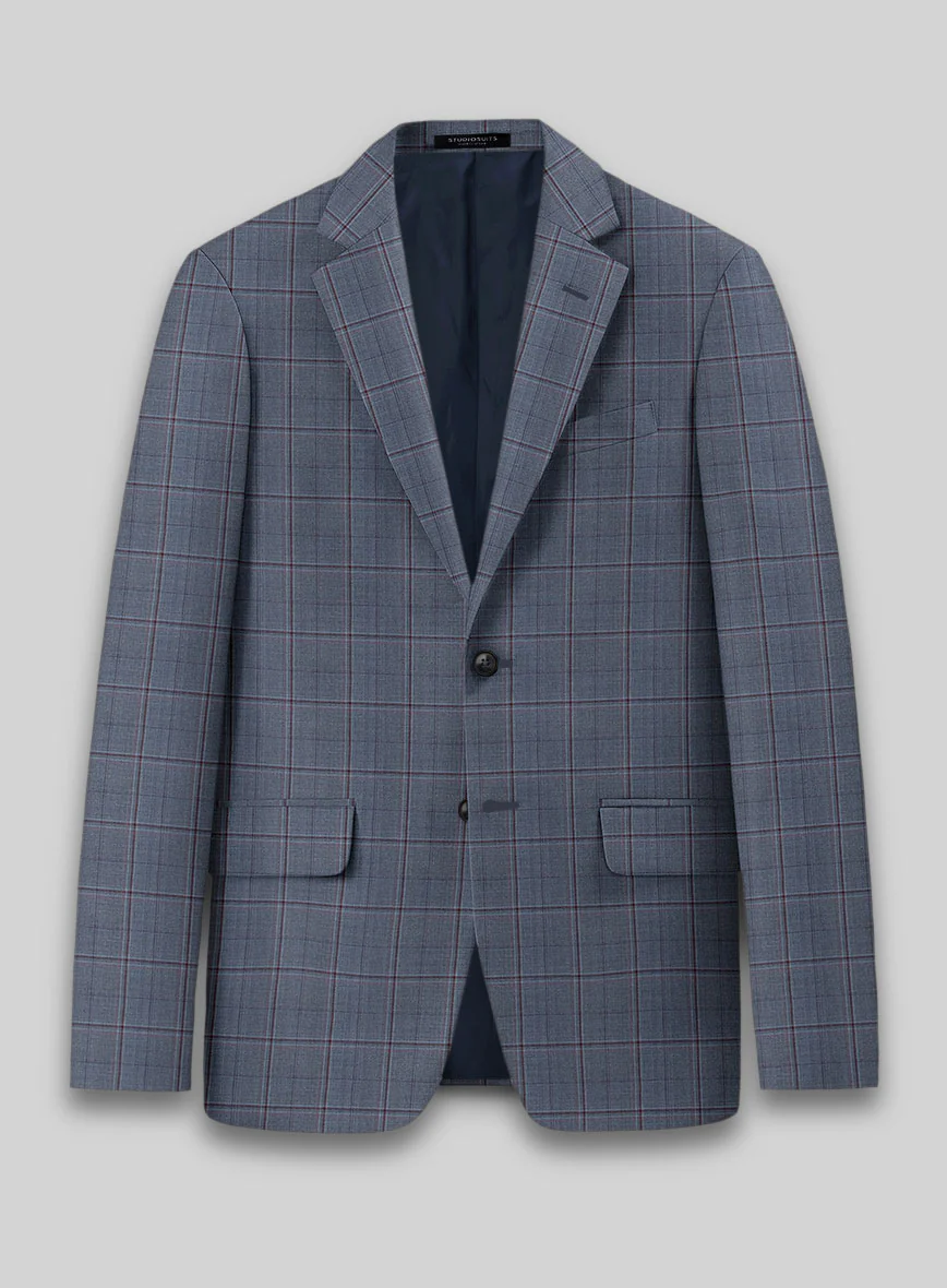 Reda Tropical Blue Checks Wool Jacket