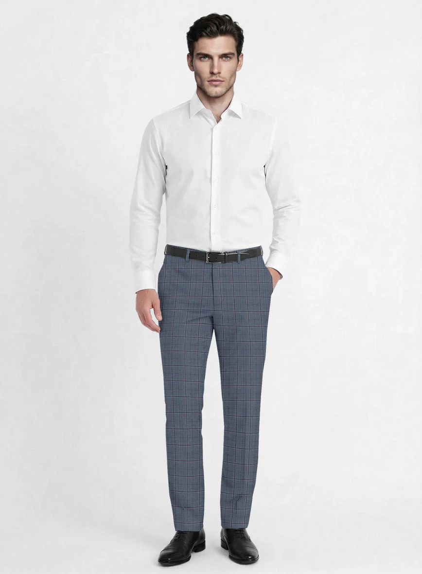 Reda Tropical Blue Checks Wool Pants - Image 2