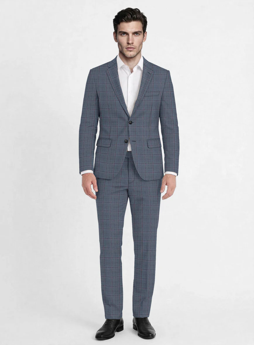 Reda Tropical Blue Checks Wool Suit