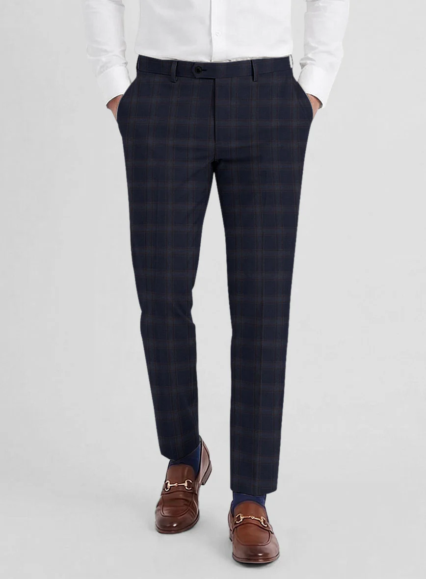 Reda Vidla Dark Blue Checks Wool Pants