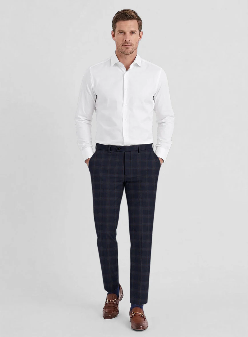 Reda Vidla Dark Blue Checks Wool Pants - Image 3
