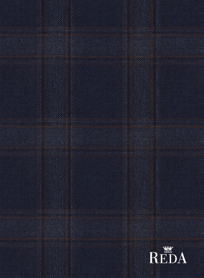 Reda Vidla Dark Blue Checks Wool Pants - Image 4