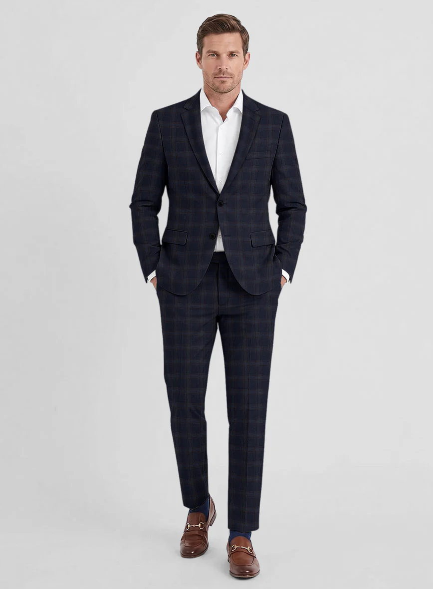 Reda Vidla Dark Blue Checks Wool Suit