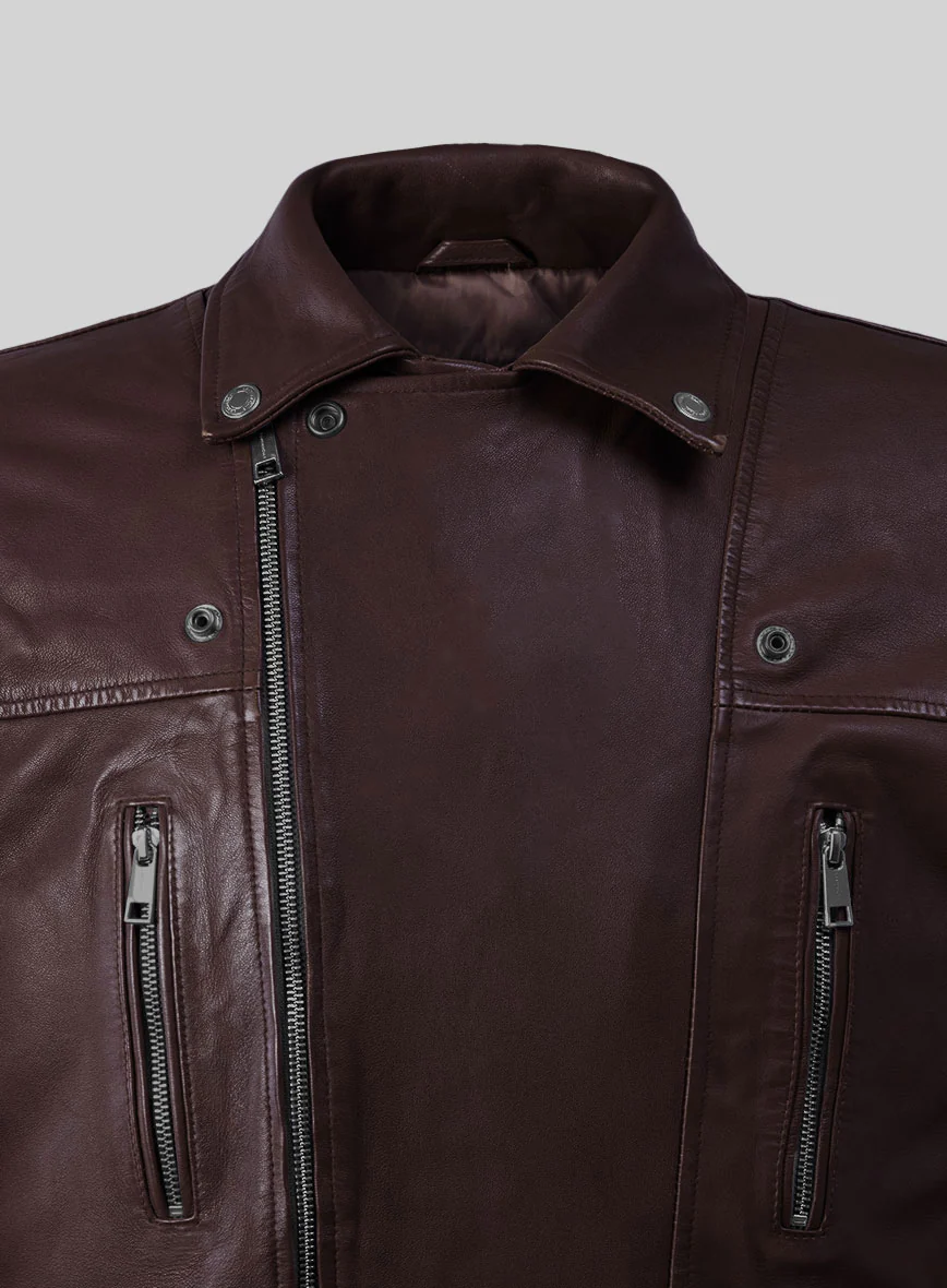 Resolute Burgundy Biker Leather Jacket - Image 2