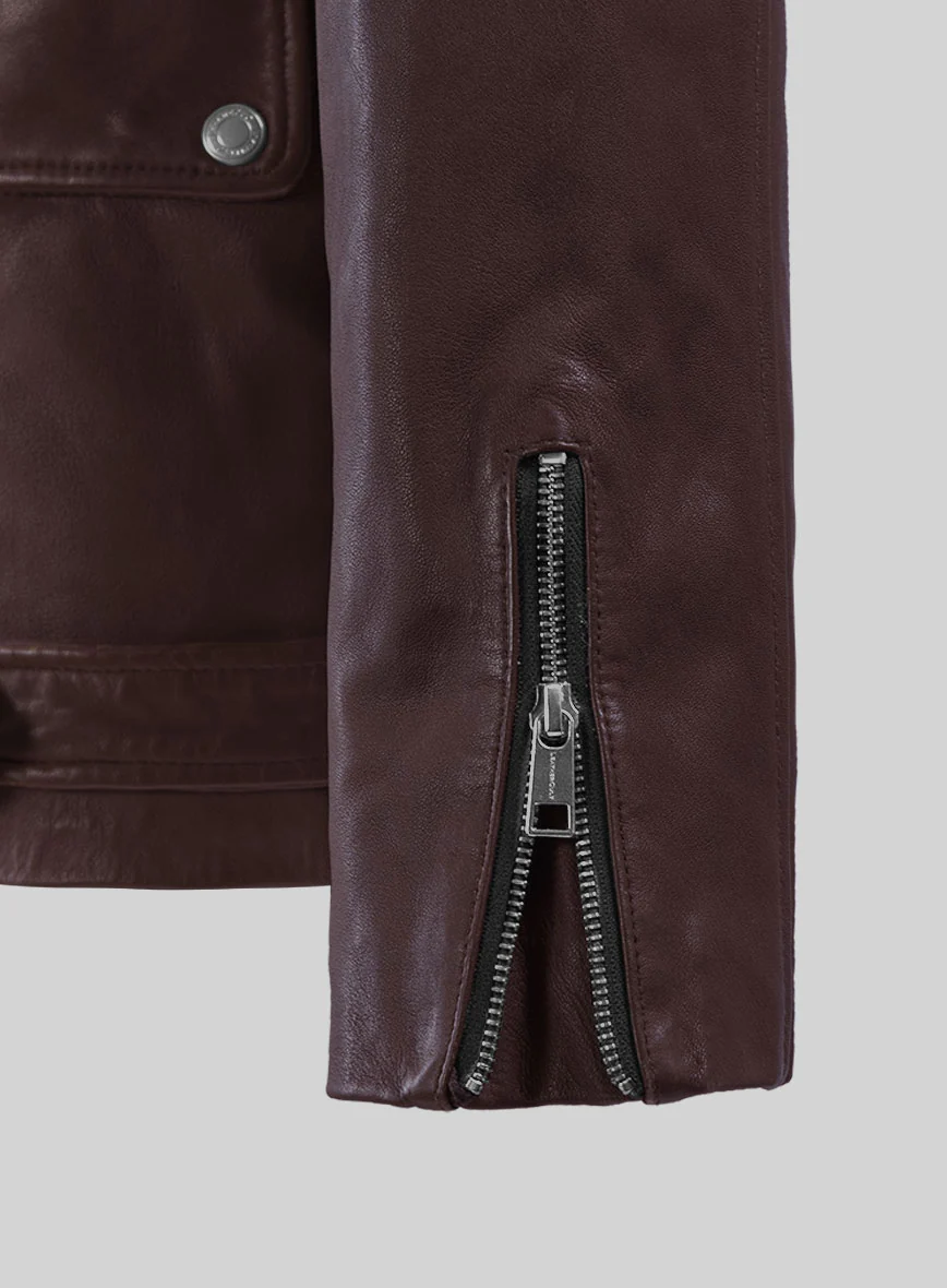 Resolute Burgundy Biker Leather Jacket - Image 3